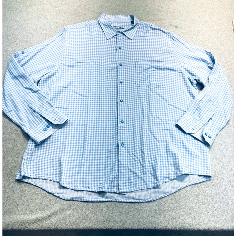 Tasso Elba Button‎ Down Men XXL Blue White Gingham Check Shirt Office Classic